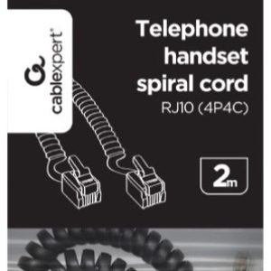 TC4P4CS-2M Gembird Telefonski kabl spiralni za slusalicu, RJ10 (4P4C), 2m, black
